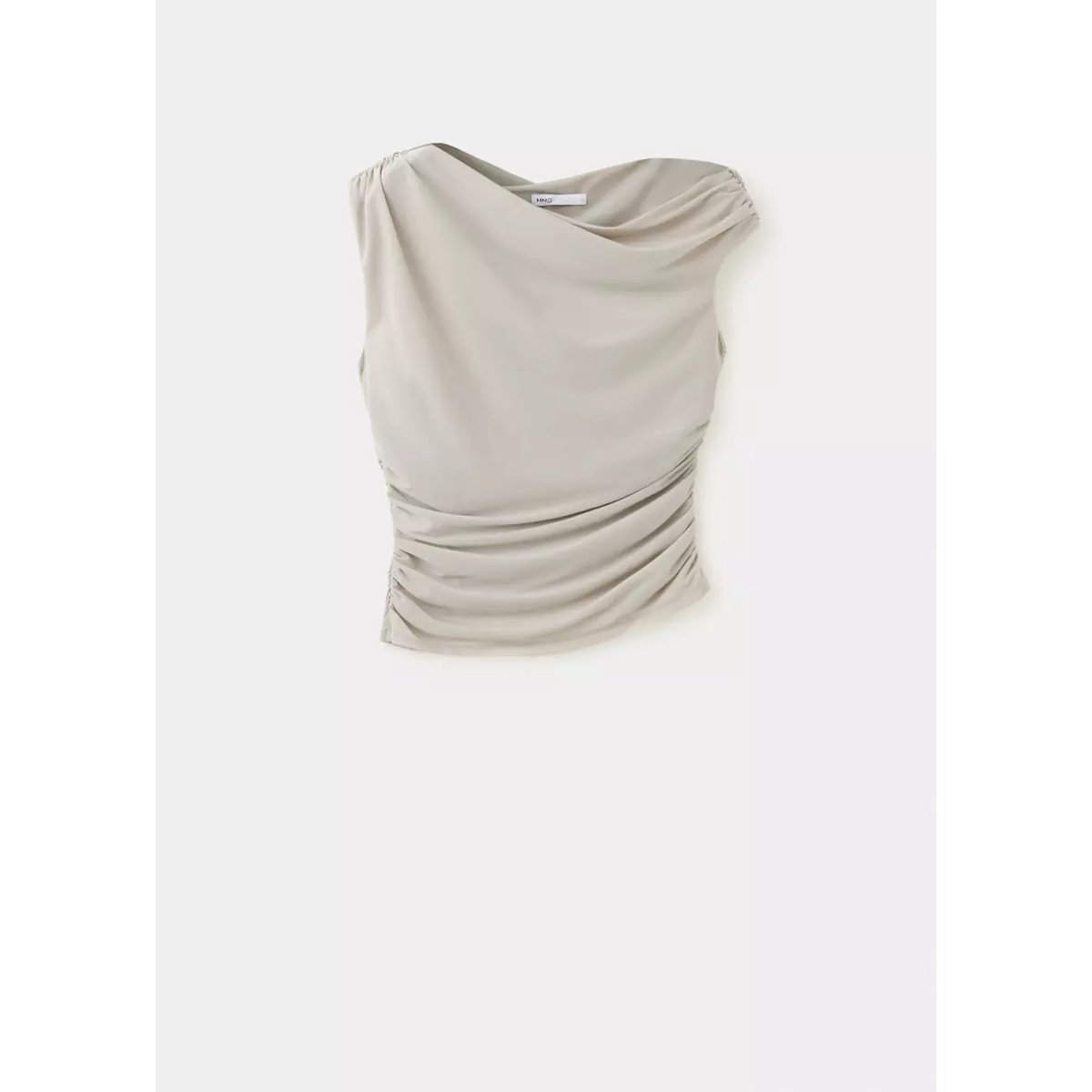 Top asymétrique drapé gris clair/pastel, MANGO
