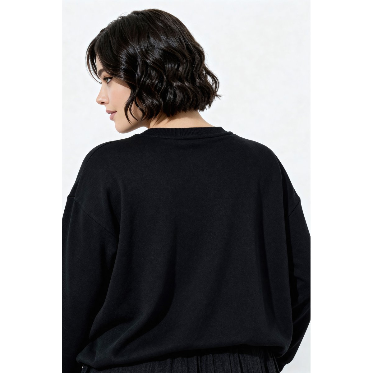 Sweat-shirt court, coupe Boxy Fit noir, ULLA POPKEN