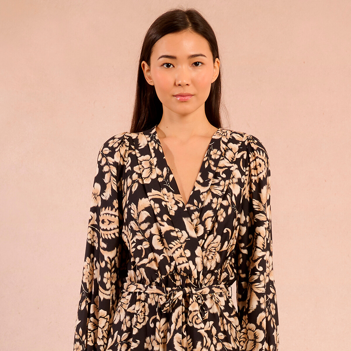 Floral Print Wrapover Dress black print, MOLLY BRACKEN