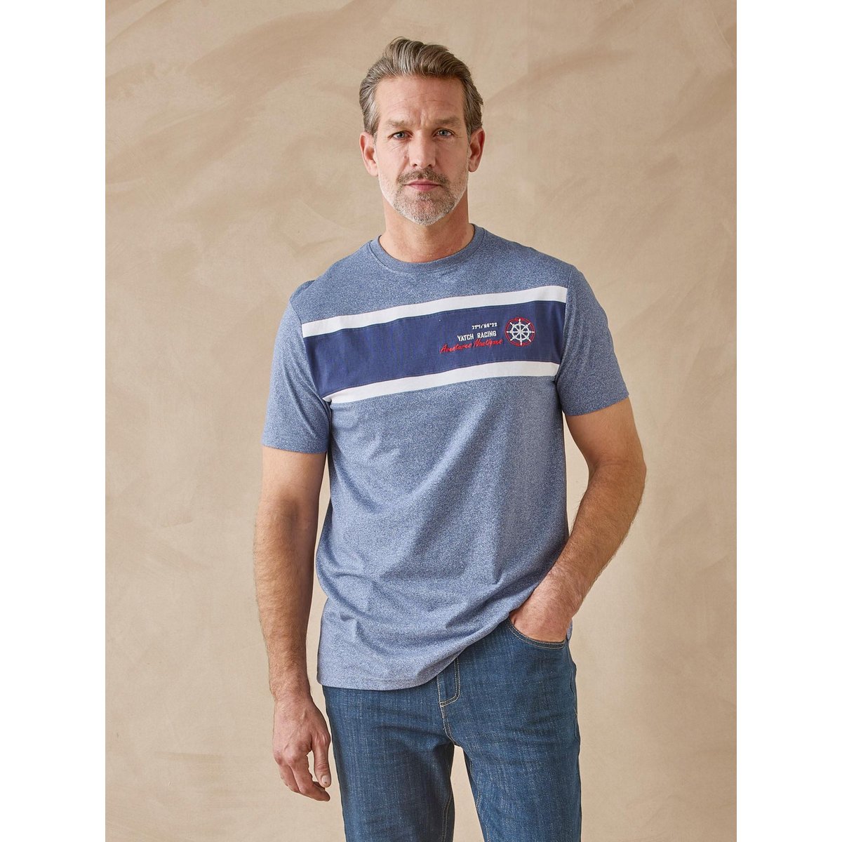 Lot de 2 tee-shirts rayés homme lot bleu, DAXON