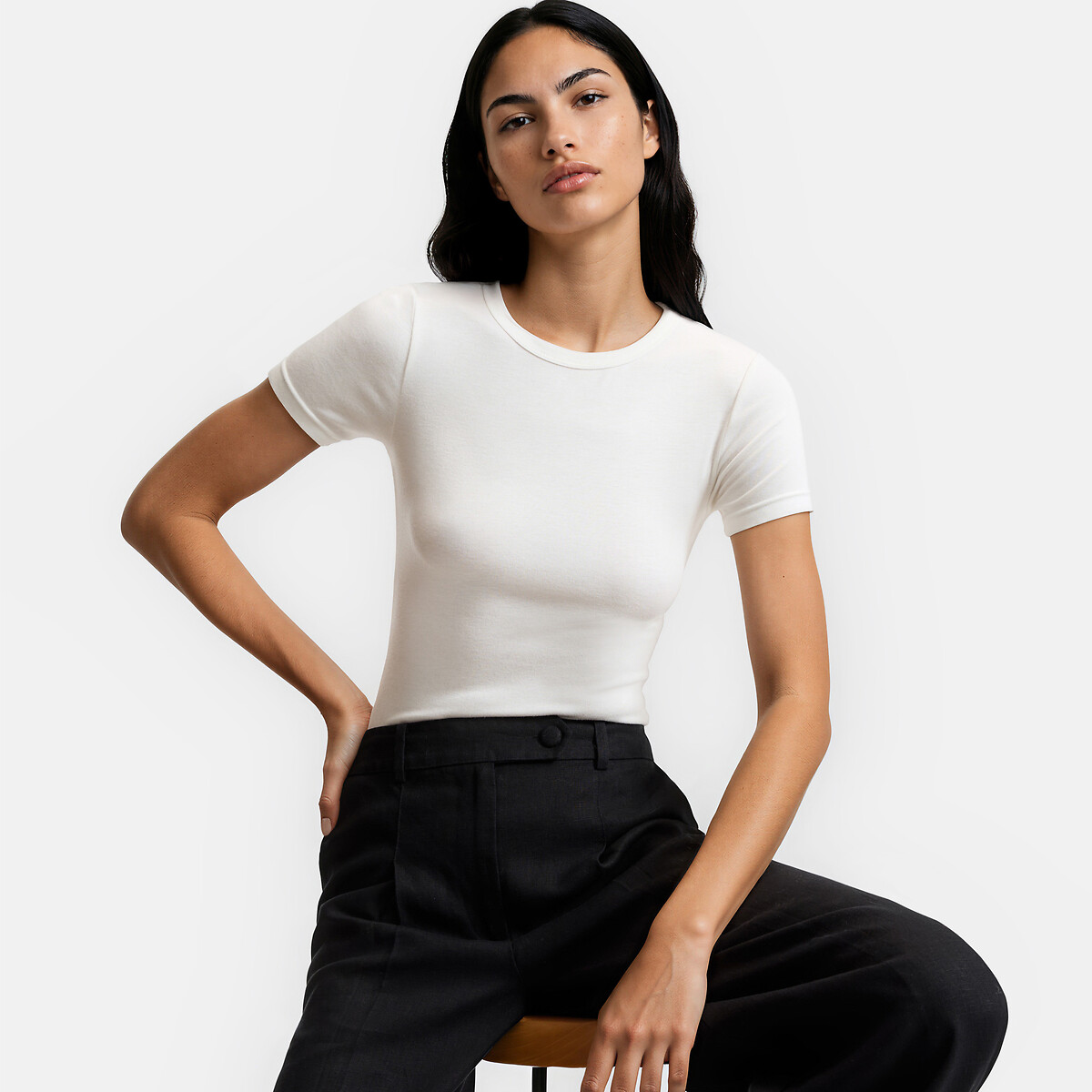 T-shirt met ronde hals en korte mouwen wit, LA REDOUTE COLLECTIONS