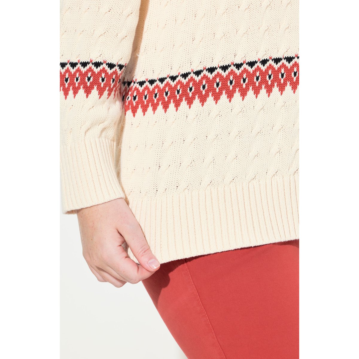 Pull à col rond et manches longues en coton rouge brique, ULLA POPKEN