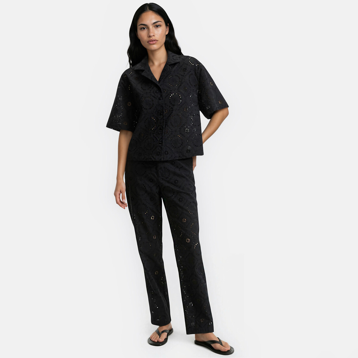 Pantalon droit en broderie anglaise noir, LA REDOUTE COLLECTIONS