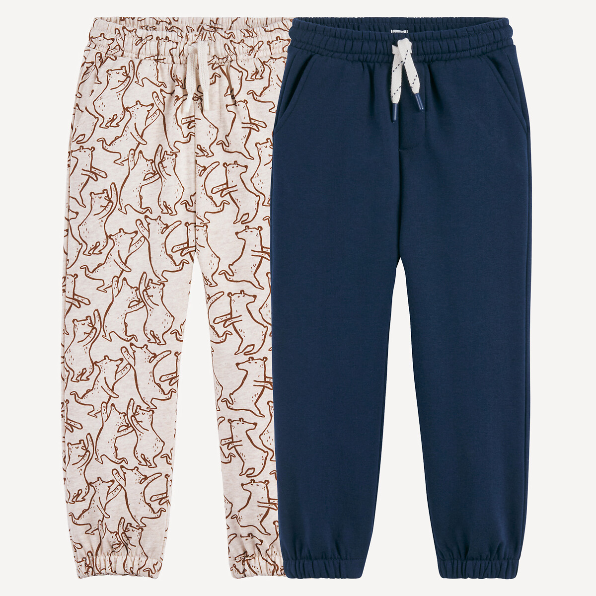 Pack of 2 Fleece Joggers navy blue+beige print, LA REDOUTE COLLECTIONS