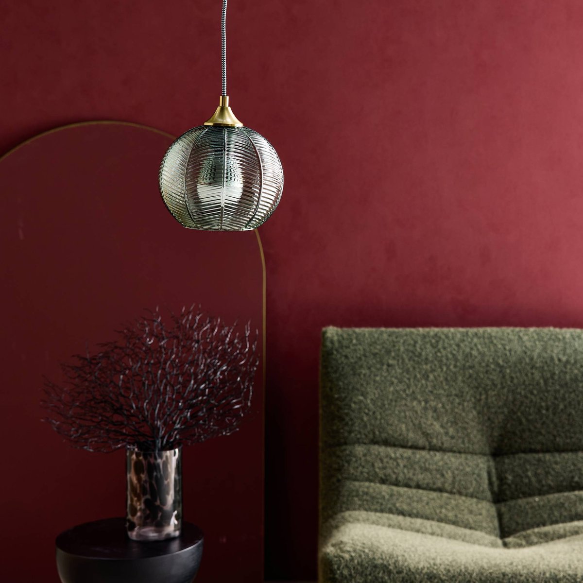 Suspension intérieur métal et verre Ø20cm ROMANE vert, SWEEEK