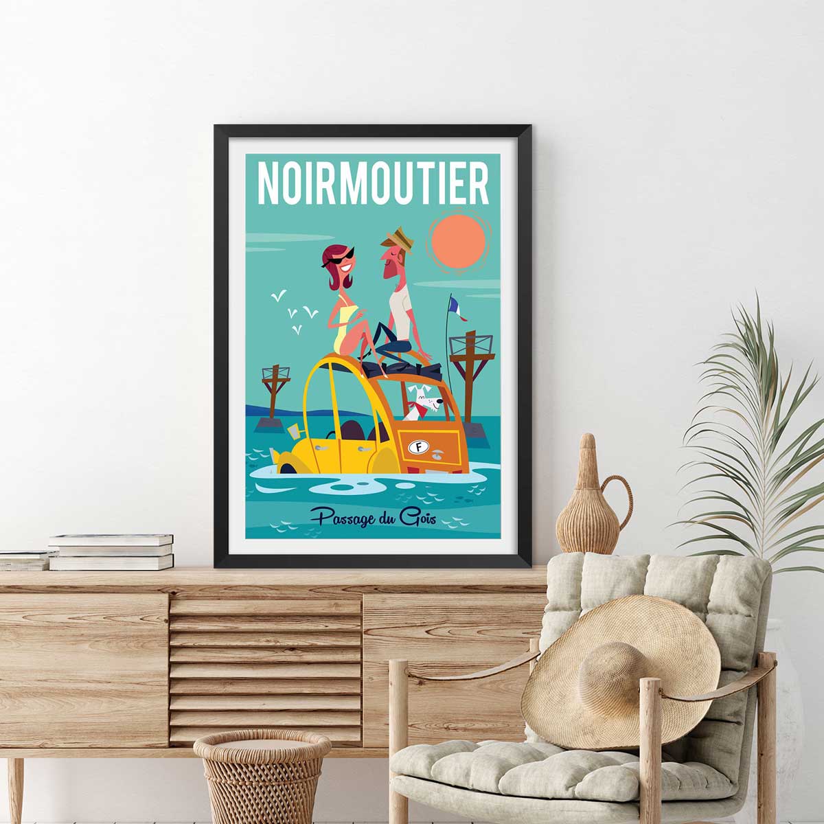 Affiche Noirmoutier affiche + cadre en bois - noir, HEXOA