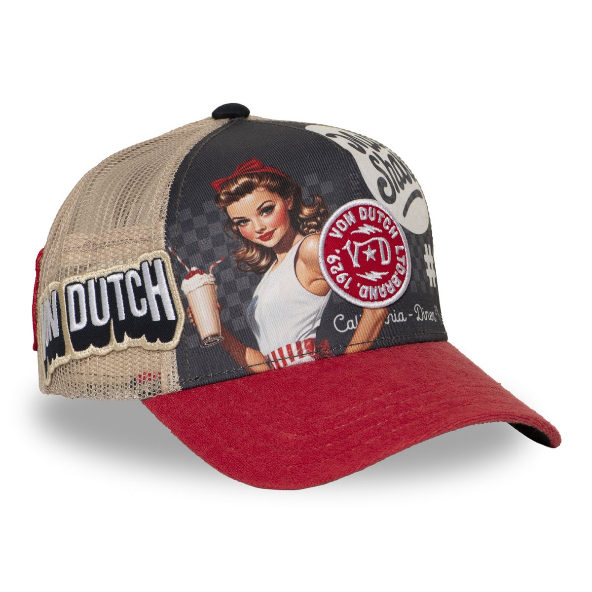 Casquette trucker SUBLI rouge/beige/gris foncé, VON DUTCH