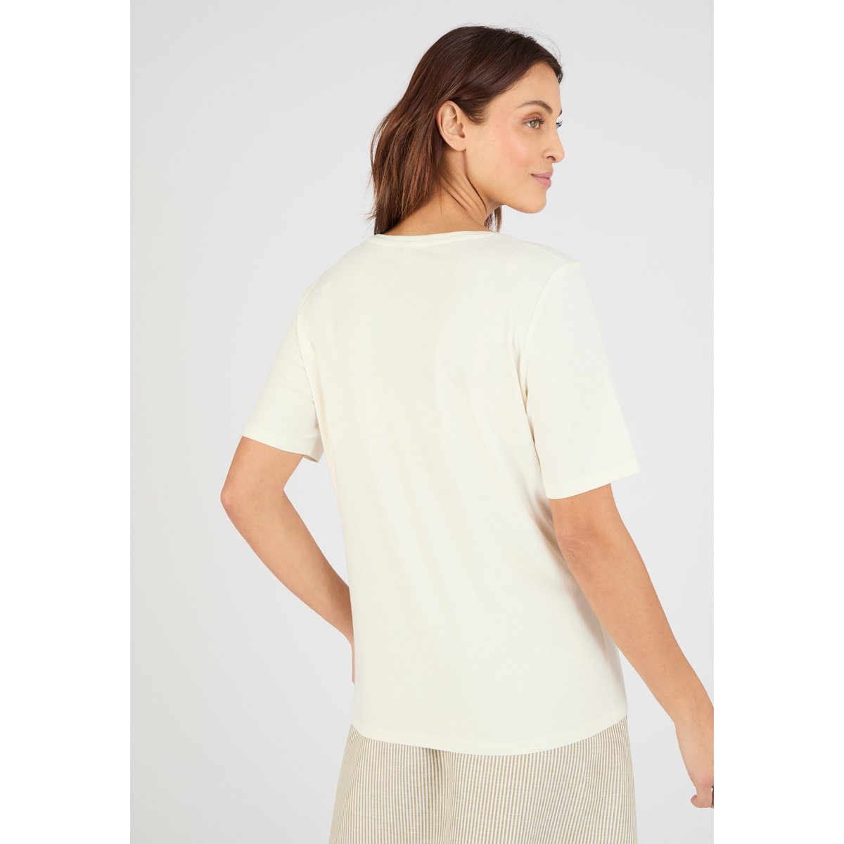 T-shirt maille jersey motif feuillage blanc cassé, DAMART