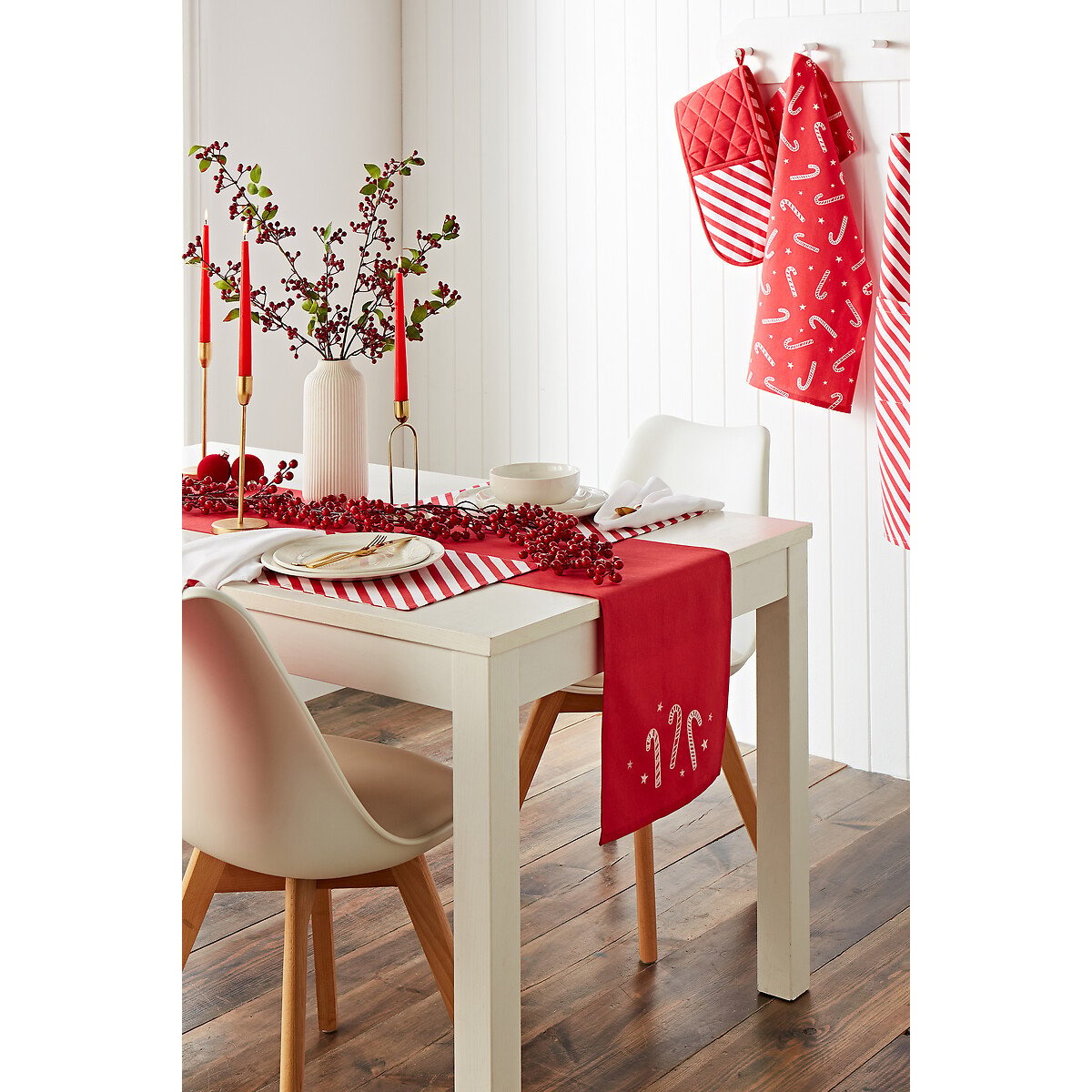 Christmas Candy Cane Table Runner - 33x220cm red, CATHERINE LANSFIELD