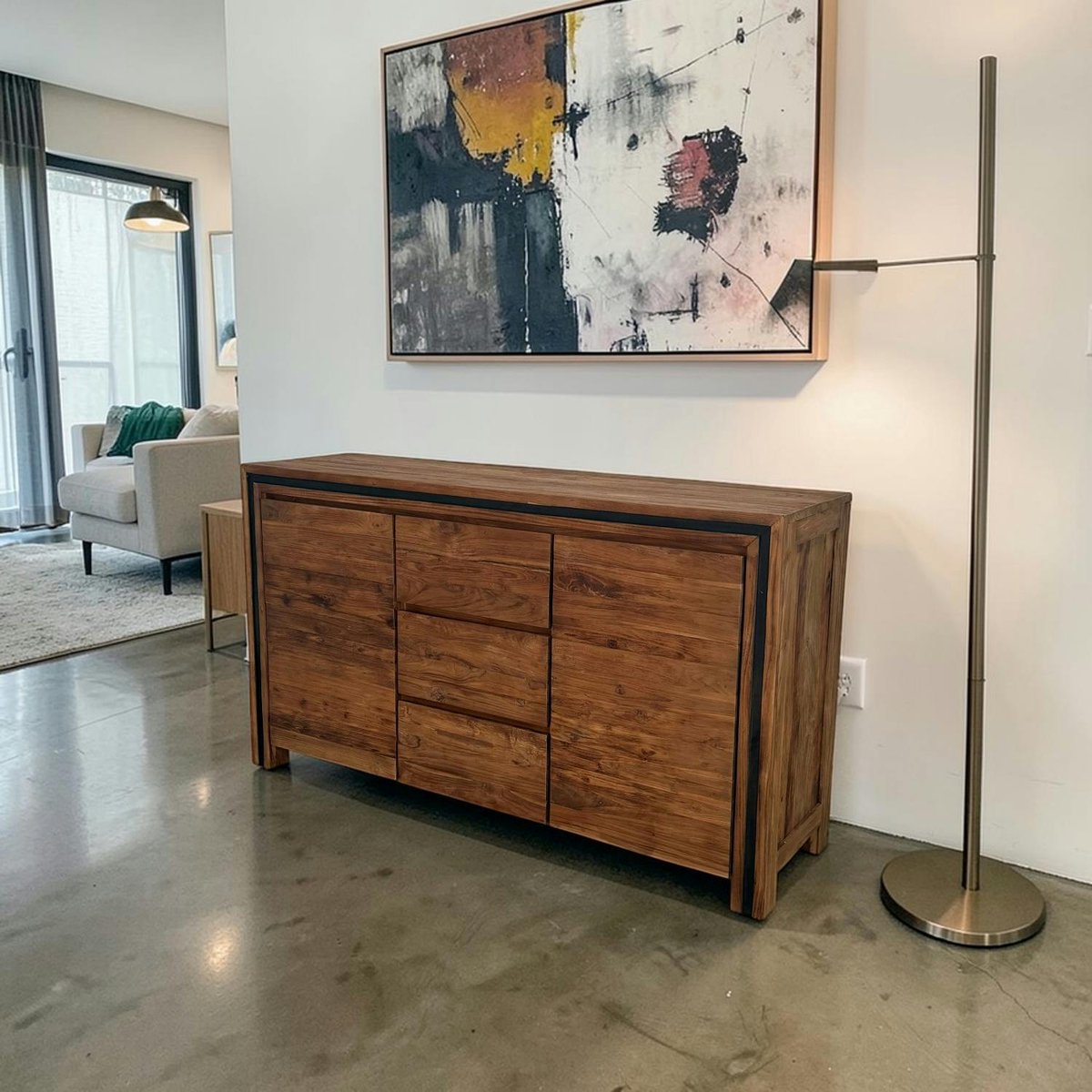Buffet en bois recyclé de teck 2 portes 3 tiroirs VADOD bois naturel, PIER IMPORT
