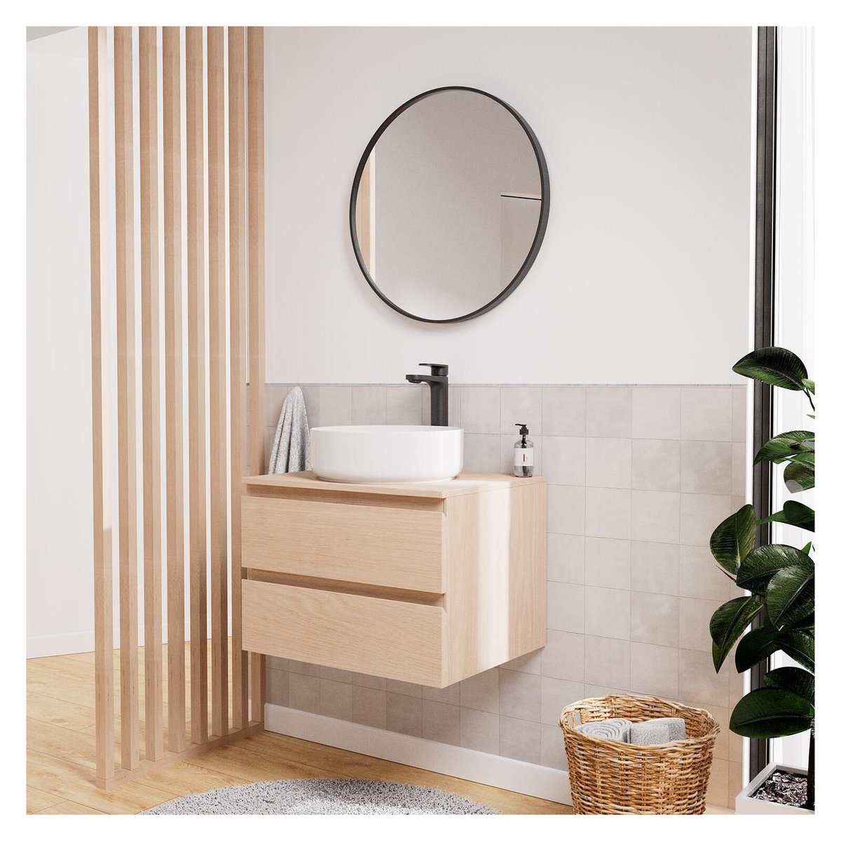 Ensemble meuble simple vasque 60 cm + vasque SORRENTO chêne, MOB IN