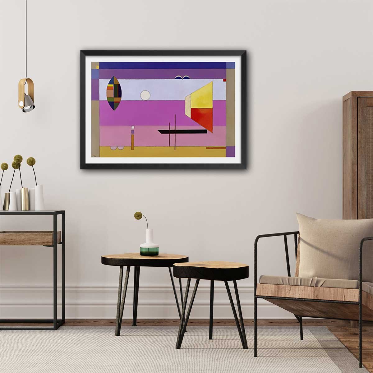 Poster Colds Stripes par Wassily Kandinsky affiche + cadre en bois - noir, HEXOA
