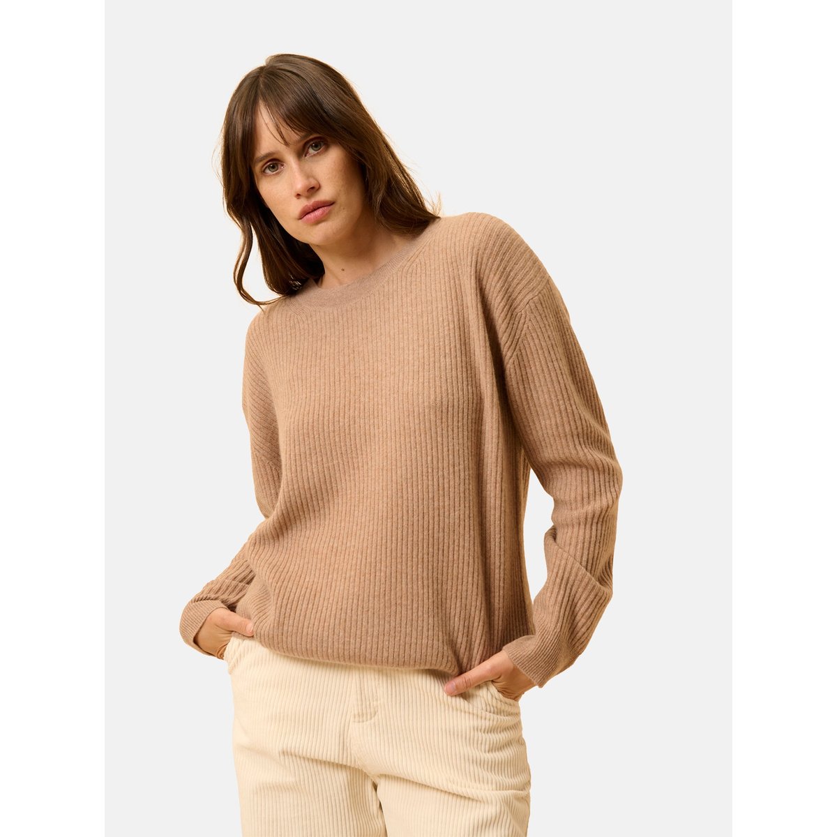 Pull Col Rond Camel Chiné Charline camel chiné, JUST CASHMERE