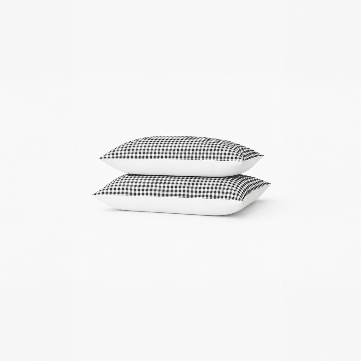 Lot de 2 taies d’oreiller imprimées en percale de coton bio, LE VICHY gris, A DEMAIN