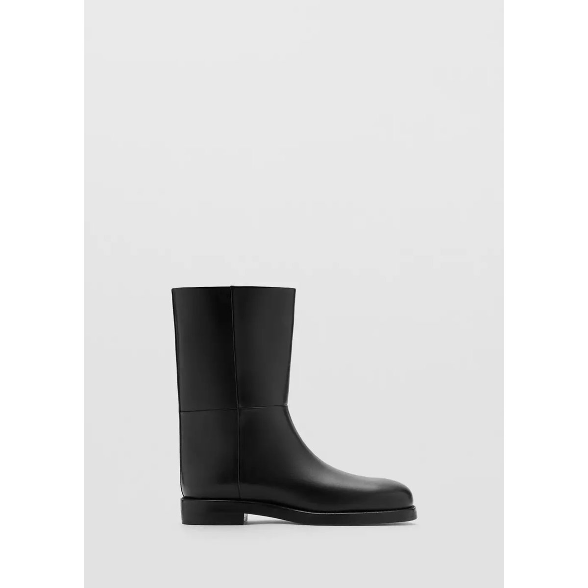 Bottines cuir bout rond noir, MANGO