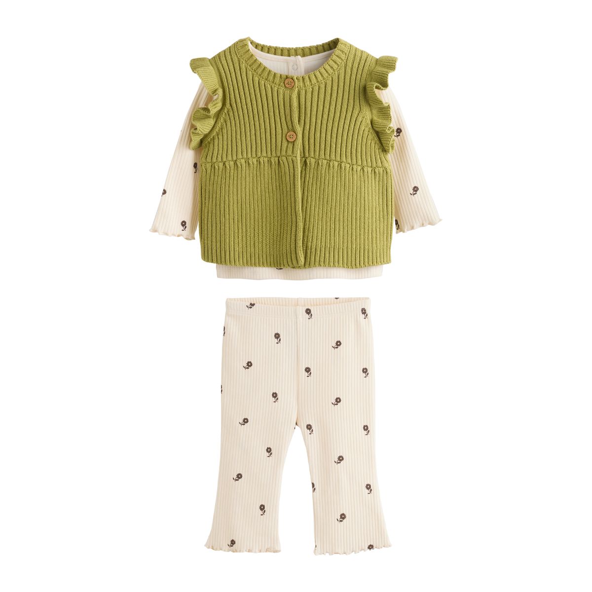 Gilet maille body côtelé bébé, 3 pièces écru / vert, NEXT
