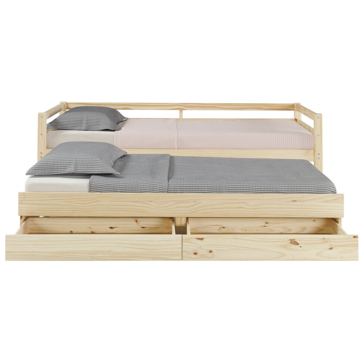 Pack lit banquette gigogne avec 2 matelas Bois massif ALMA bois naturel, AKITEN RETAIL