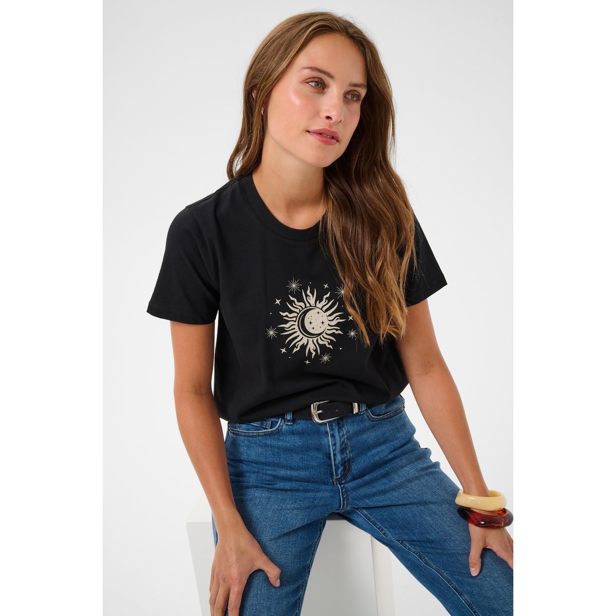 T-shirt à manches courtes noir black w. feather grey, KAFFE