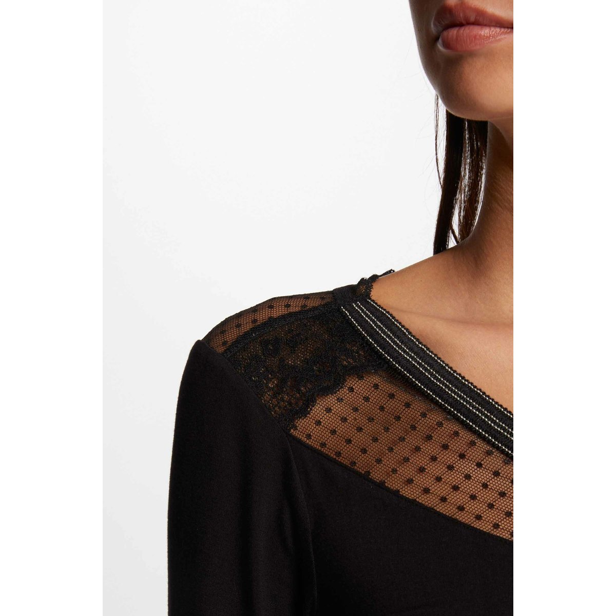 T-shirt manches longues noir, MORGAN