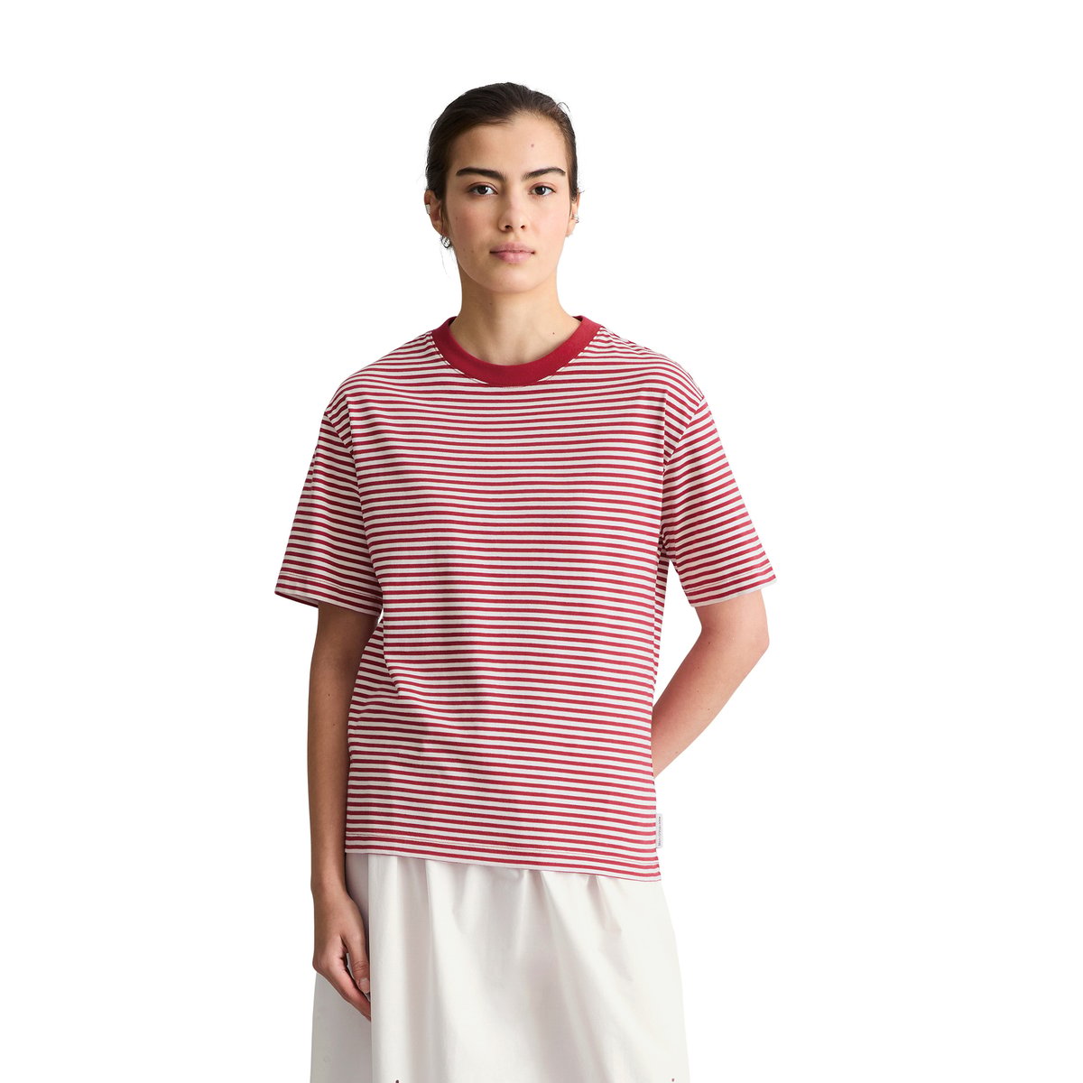 T-shirt à rayures regular en coton organique rouge, MARC O’POLO DENIM
