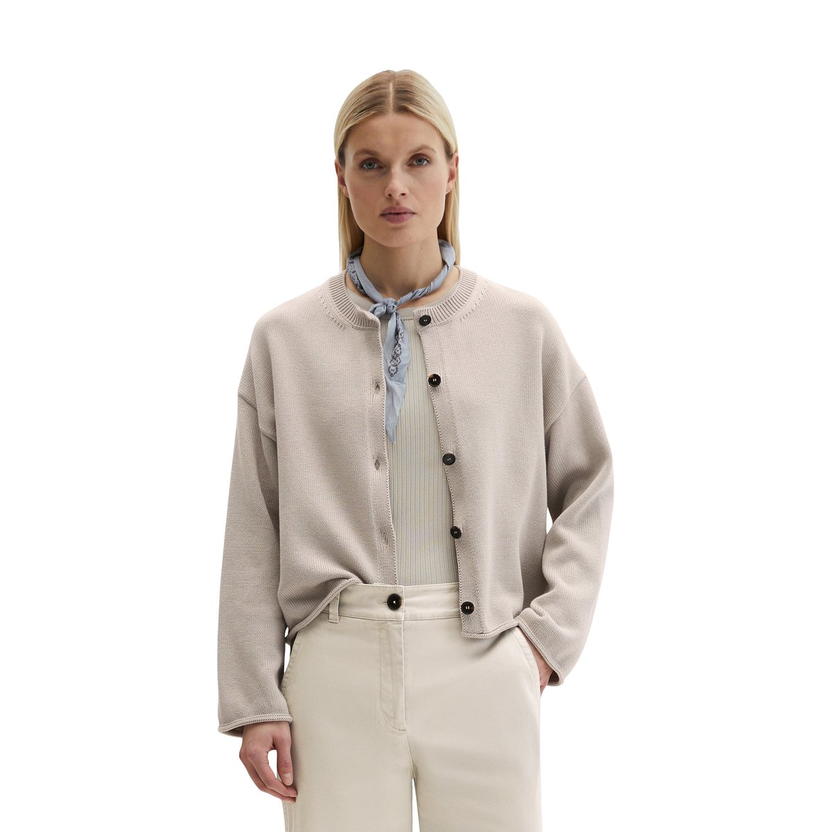 Cardigan oversized à col en V DfC en fil de coton organique gris clair, MARC O'POLO
