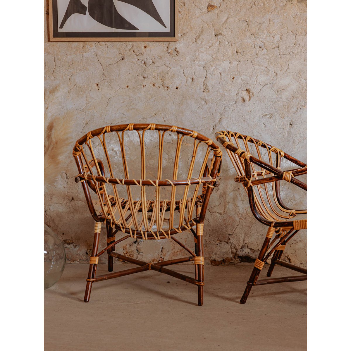 Fauteuil en rotin foncé Ernest N°861 - Bon état bois foncé, DEBONGOUT