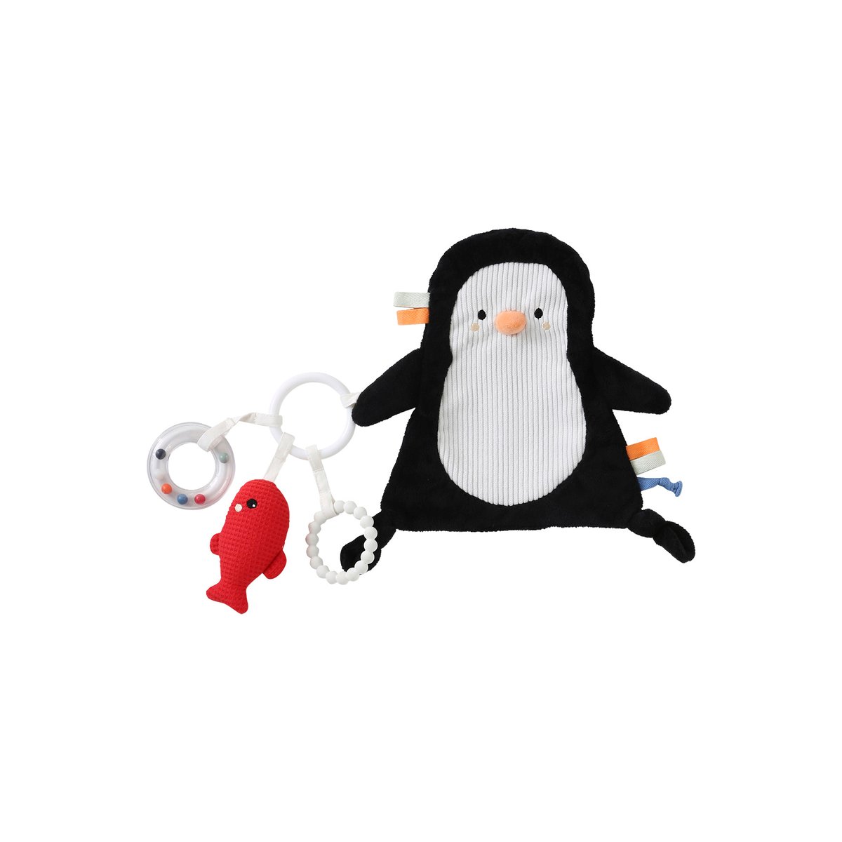 Doudou plat pingouin et hochet BANQUISE blanc, VERTBAUDET