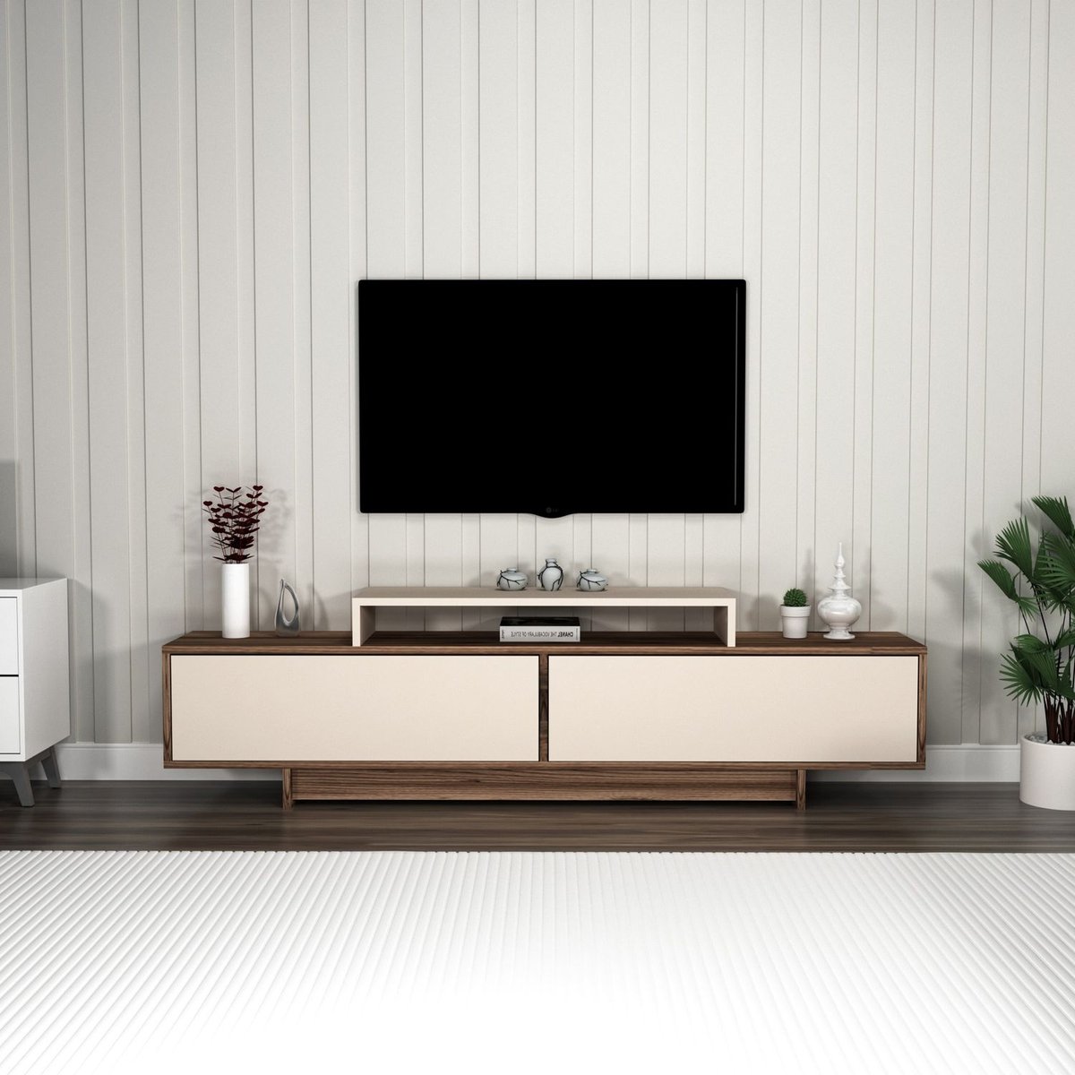Meuble TV 2 portes basculantes et 1 niche NOELINE beige, TOILINUX