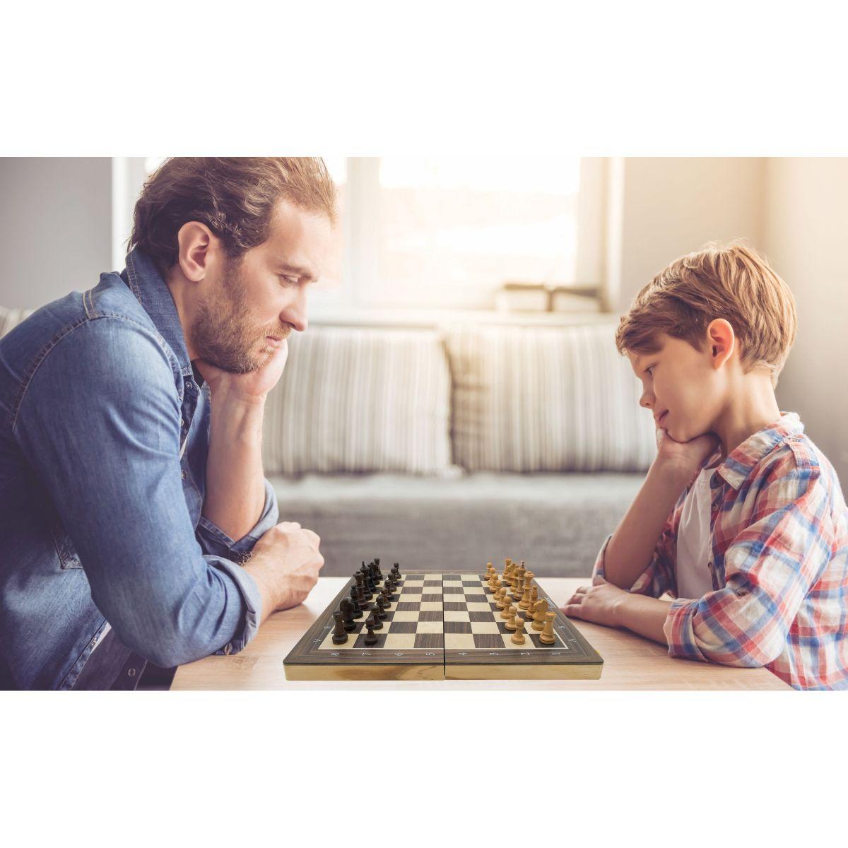 Jeu d’échecs magnétique pliable en bois marron, LEXIBOOK