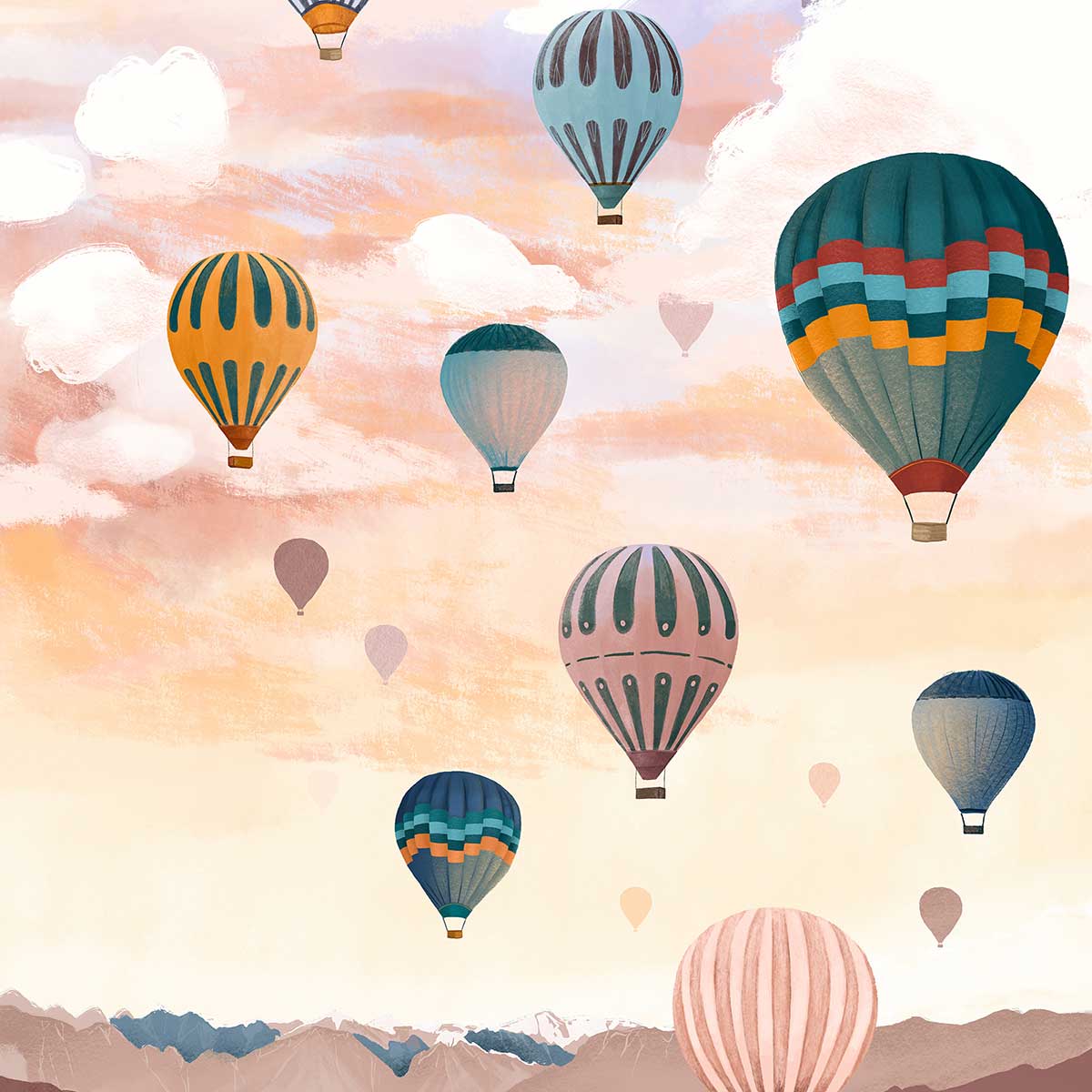 Affiche enfant ciel de montgolfière affiche seule, HEXOA