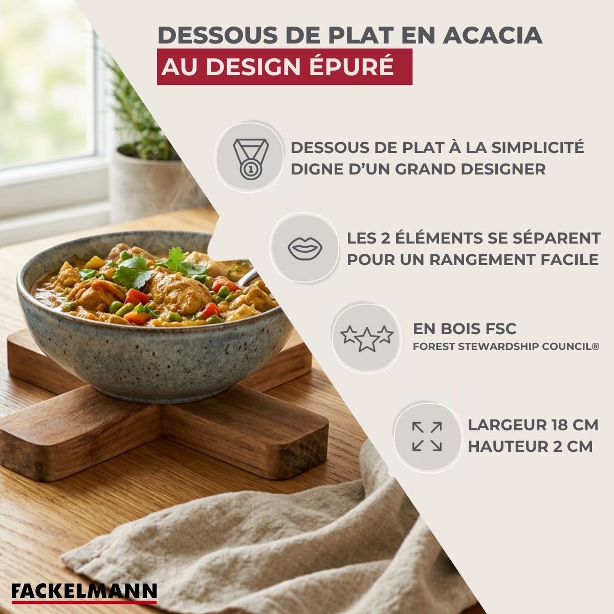Dessous de Plat 18 cm ACACIA bois,bois brun, FACKELMANN