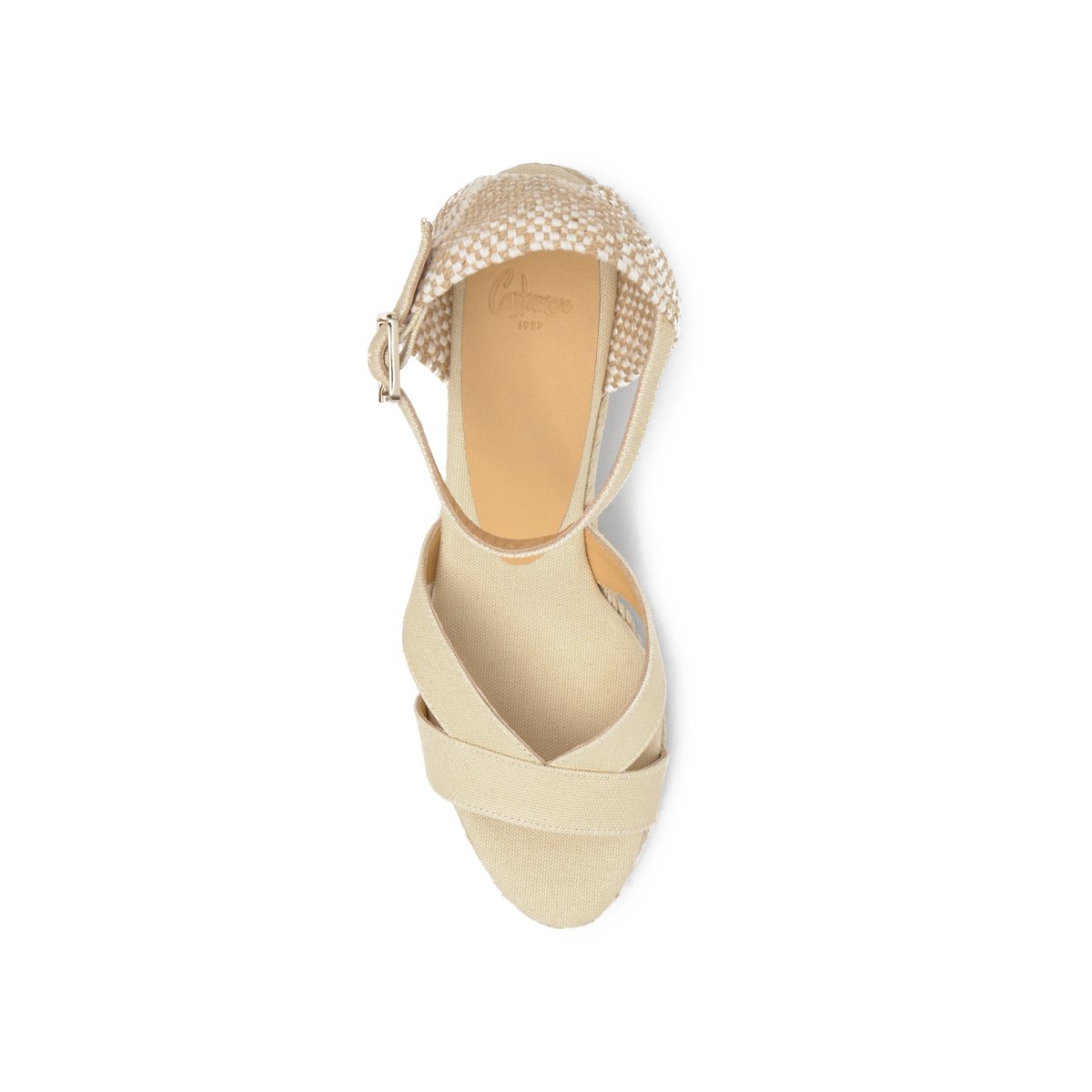 Sandales compensées en coton bio et jute tressée à bride cheville BRUNA PLATFORM ivoire, CASTANER