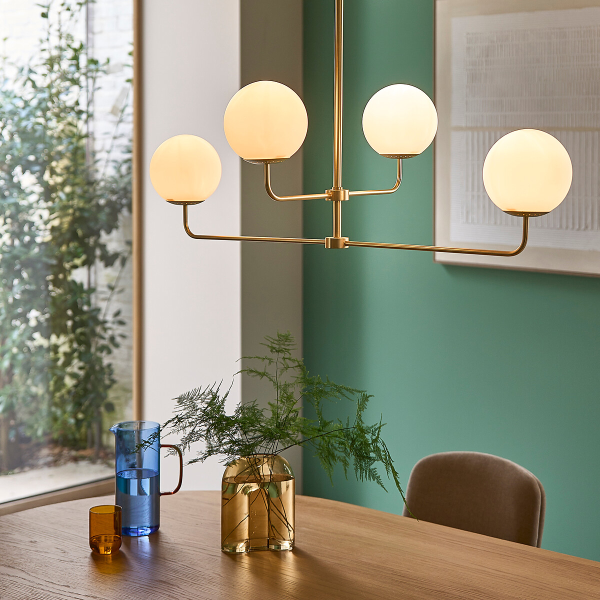 Suspension laiton et verre opaline, Moricio blanc, LA REDOUTE INTERIEURS