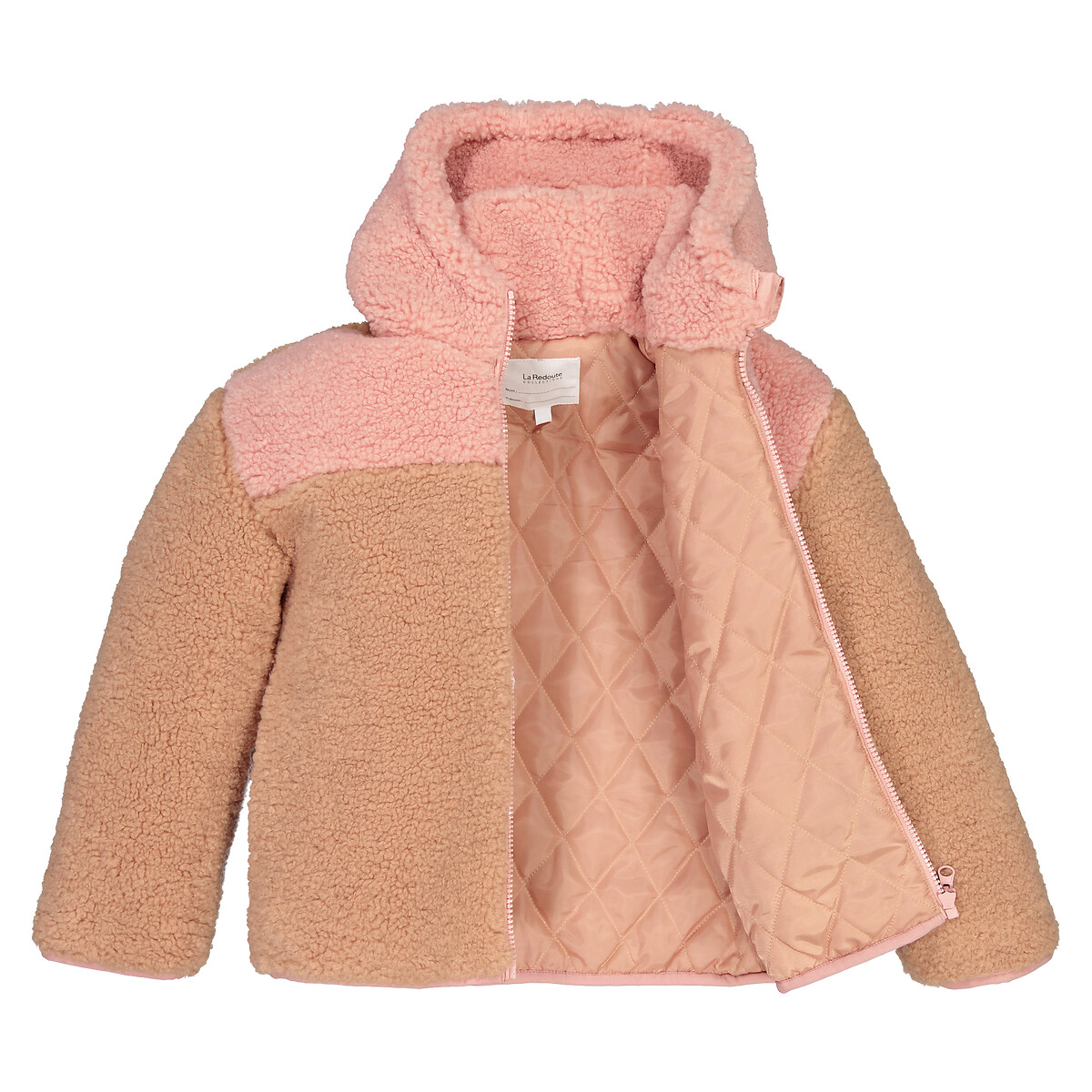 Blouson à capuche en sherpa rose/beige, LA REDOUTE COLLECTIONS