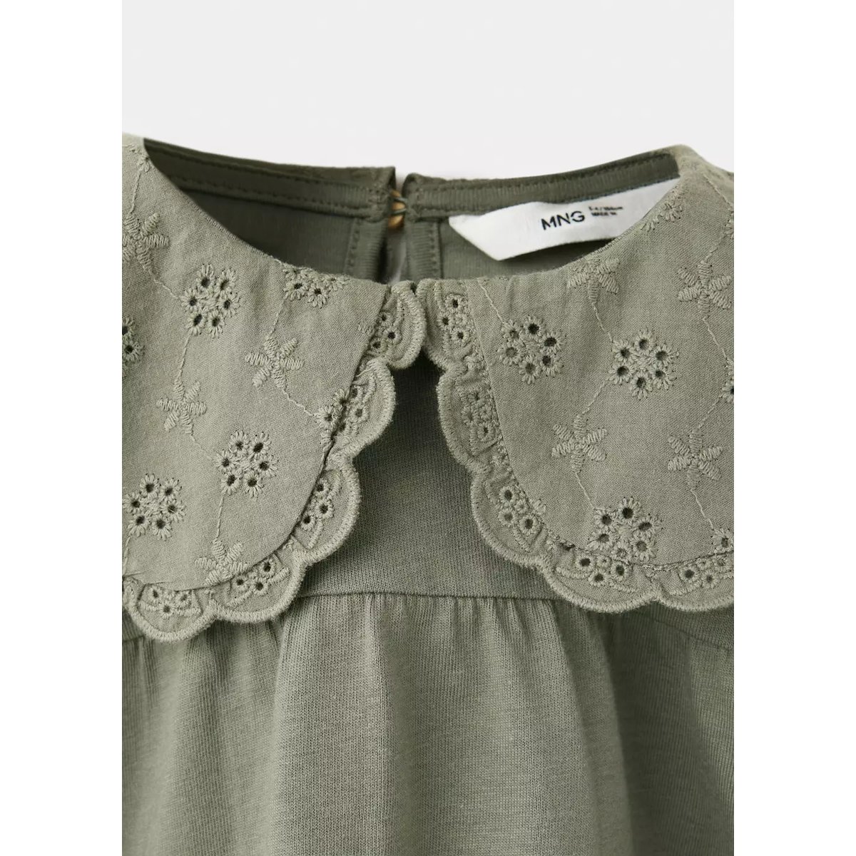 T-shirt col claudine brodé vert forêt, MANGO BABY