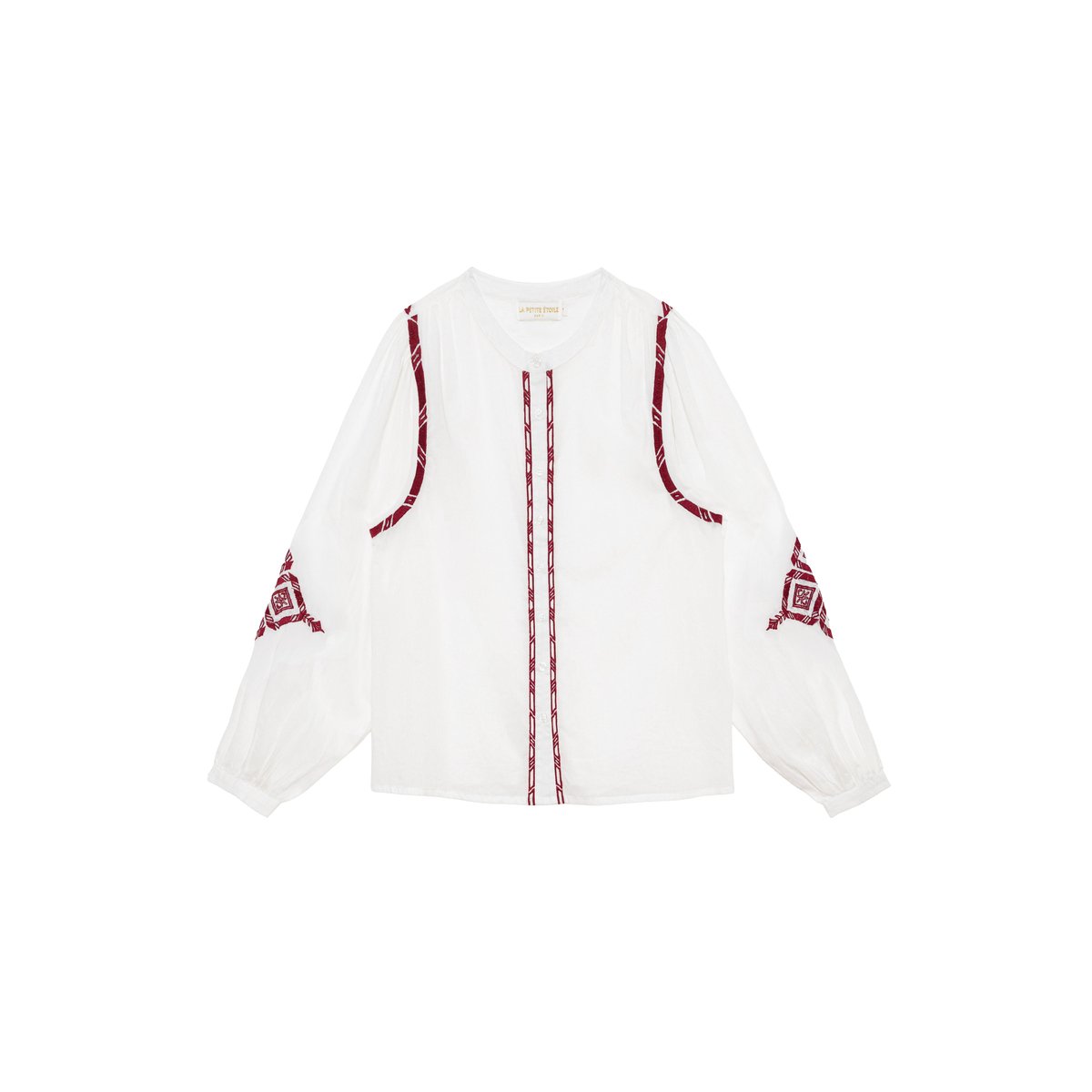 Blouse manches longues col rond imprimé ethnique BRAYA 11-ecru/bordeaux, LA PETITE ETOILE
