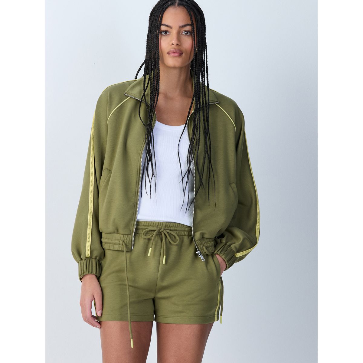 Blouson bomber fluide à bandes latérales vert olive, NEXT