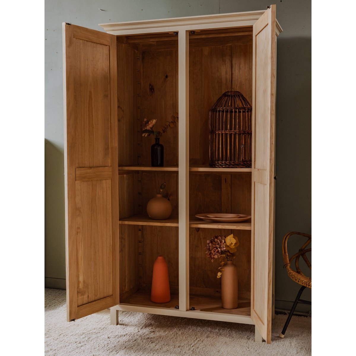 Armoire en bois beige Blandine N°368 - Bon état beige, DEBONGOUT