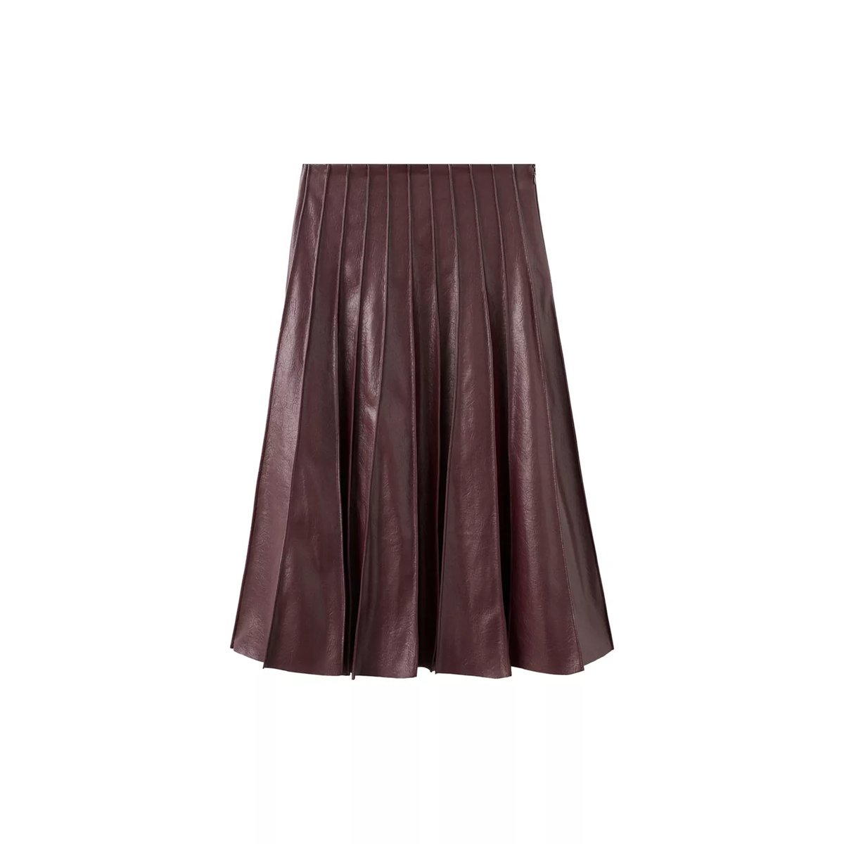 Jupe cuir synthétique à godets grenat, MANGO