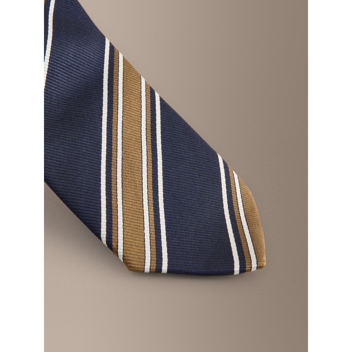 Cravate rayée en soie italienne signature bleu marine/ocre, NEXT