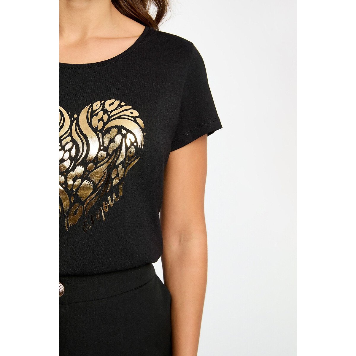 Crew Neck T-Shirt with Short Sleeves black, MORGAN