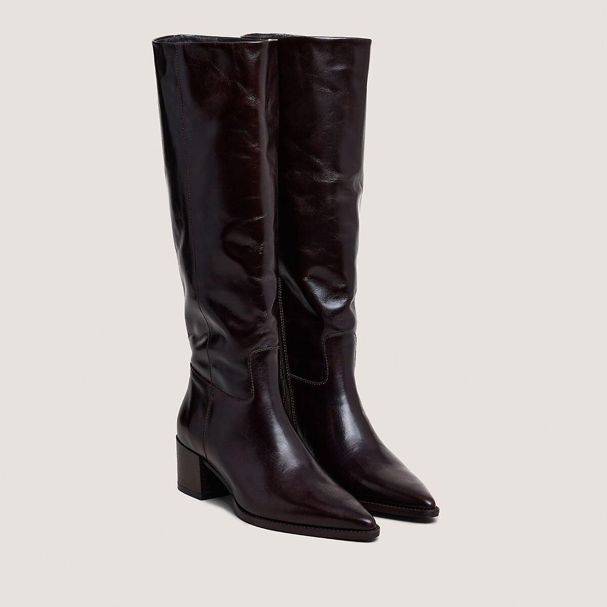 Bottes pointues à talons, en cuir, PRIERE marron foncé, JONAK