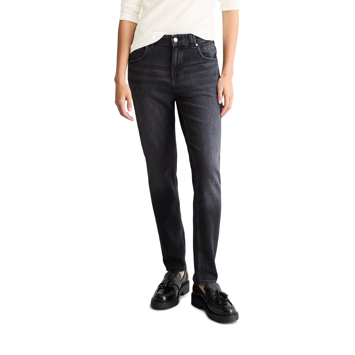 Jeans modèle Freja boyfriend en mélange de coton organique noir, MARC O’POLO DENIM