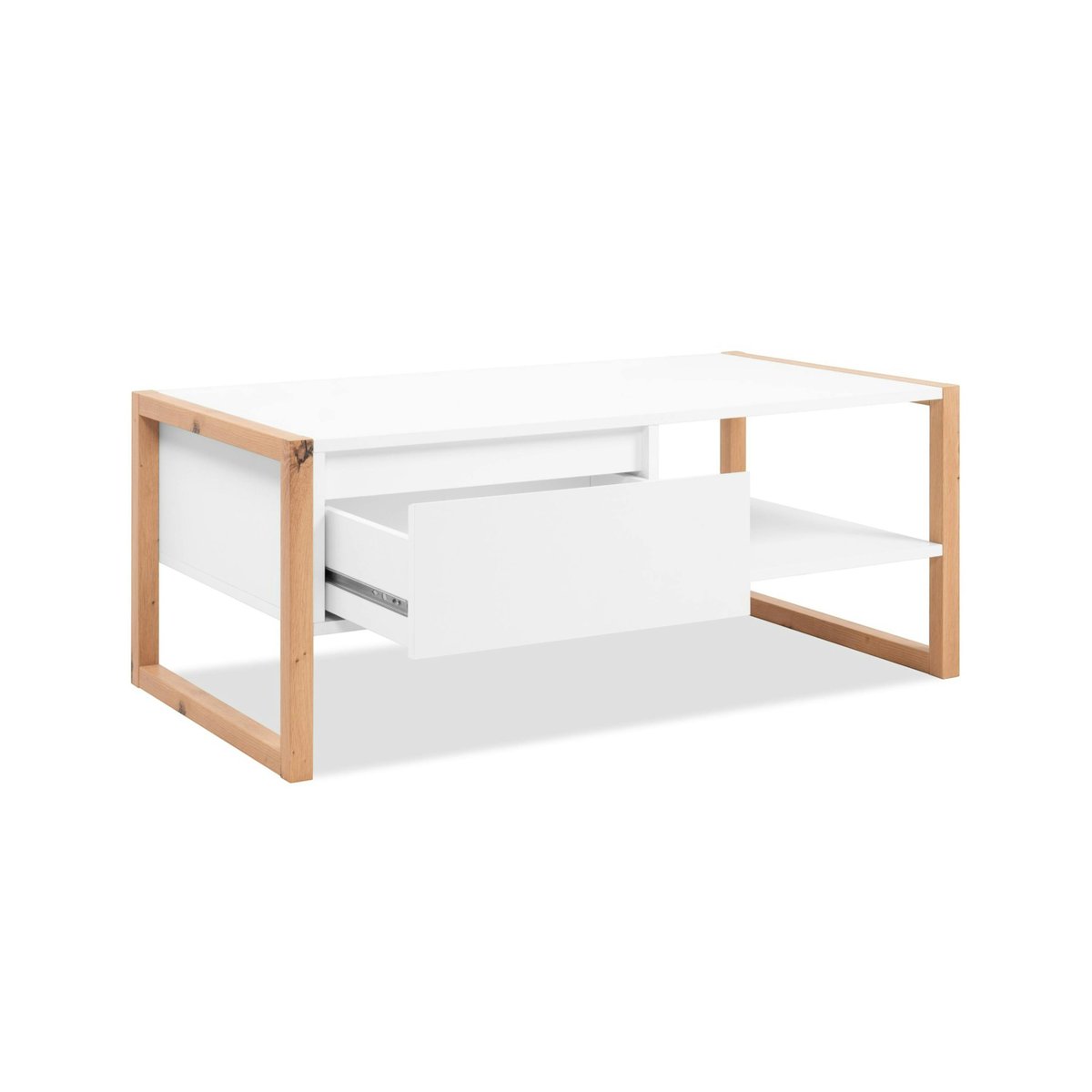 Table basse rectangulaire avec niche et tiroir ALVA blanc, PIER IMPORT