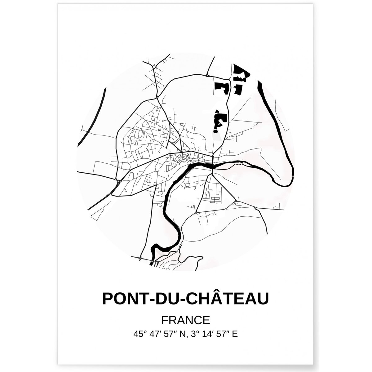 Affiche Carte Pont-du-Château blanc, L'AFFICHERIE