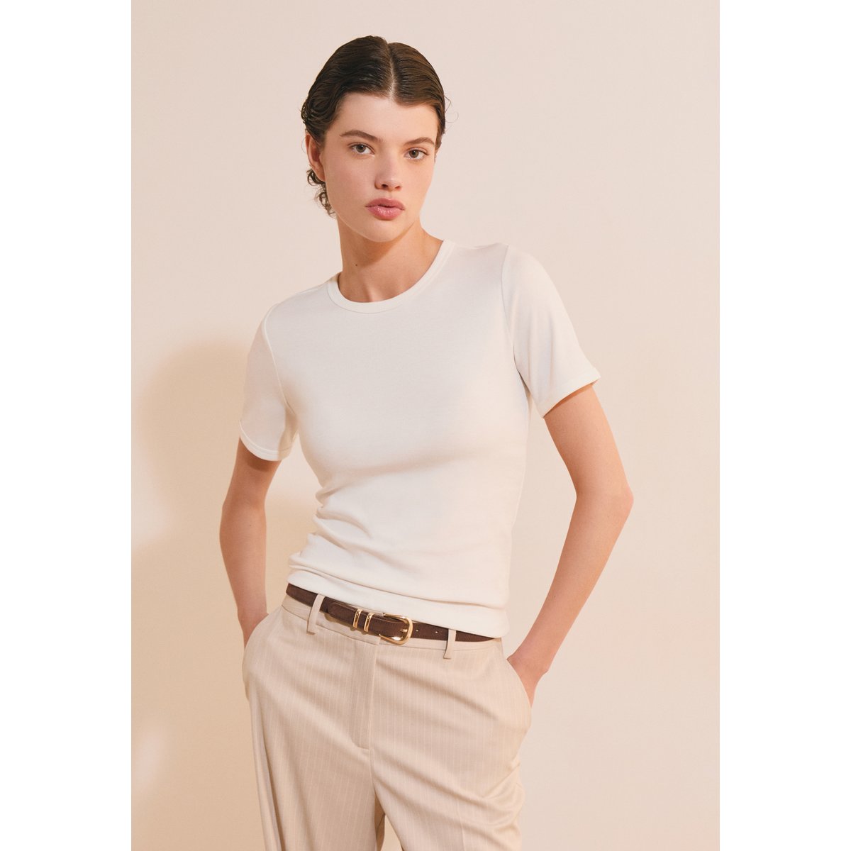 T-shirt manches courtes avec coton modal TANDEM blanc, ETAM