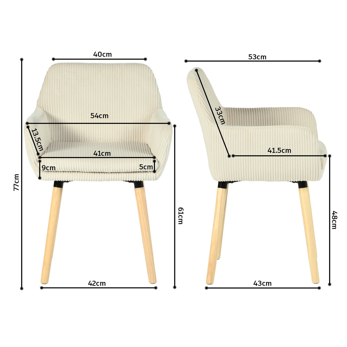 Lot de 6 chaises de salle à manger velours côtelé scandinave, ELIA beige, MEUBLES COSY