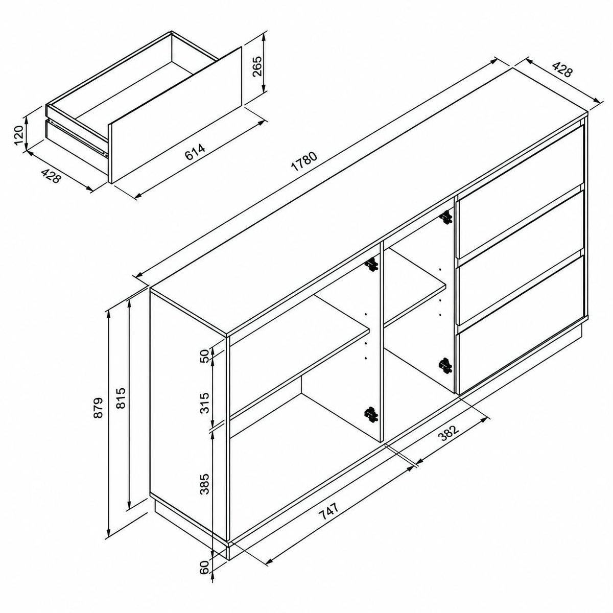 Buffet 3 portes 3 tiroirs décor bois et blanc ALVA blanc, PIER IMPORT