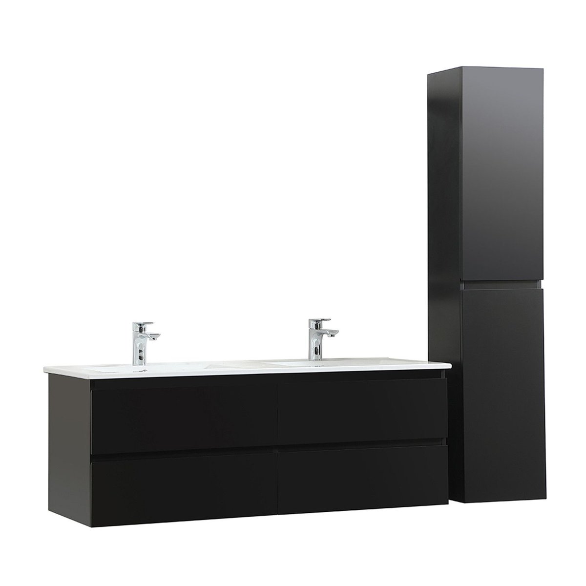 Meuble double +vasque +colonne SORRENTO noir, MOB IN