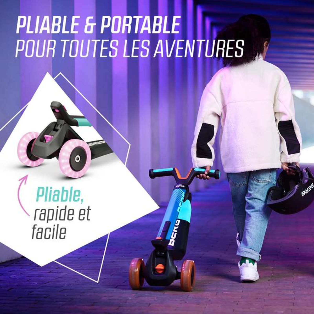 Trottinette pour Enfants, 2+ Ans, Pliable, LED, Nexo Lime mint, BERG TOYS